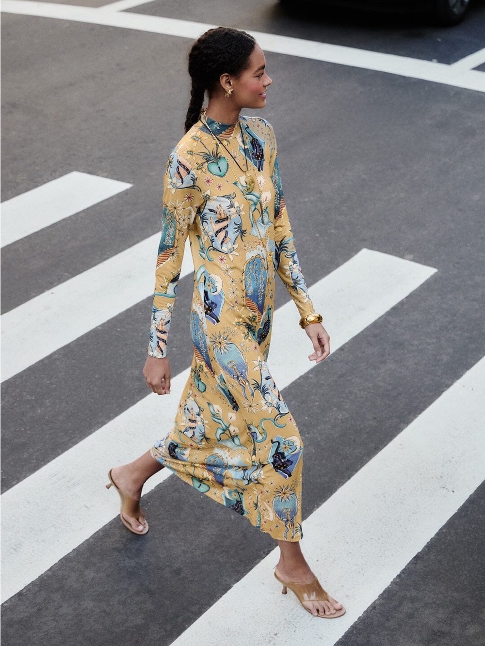 Farm Rio Sand Mystical Long Sleeve Maxi Dress